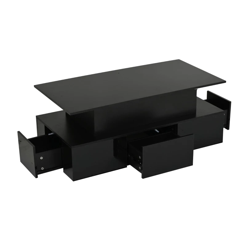 Sleek Lift-Top Coffee Table with Hydraulic Lift and App-Controlled LED Lighting, Versatile Center Table with Hidden Storage, 39.5" L x 19.5" W x 15.5" H, Black
