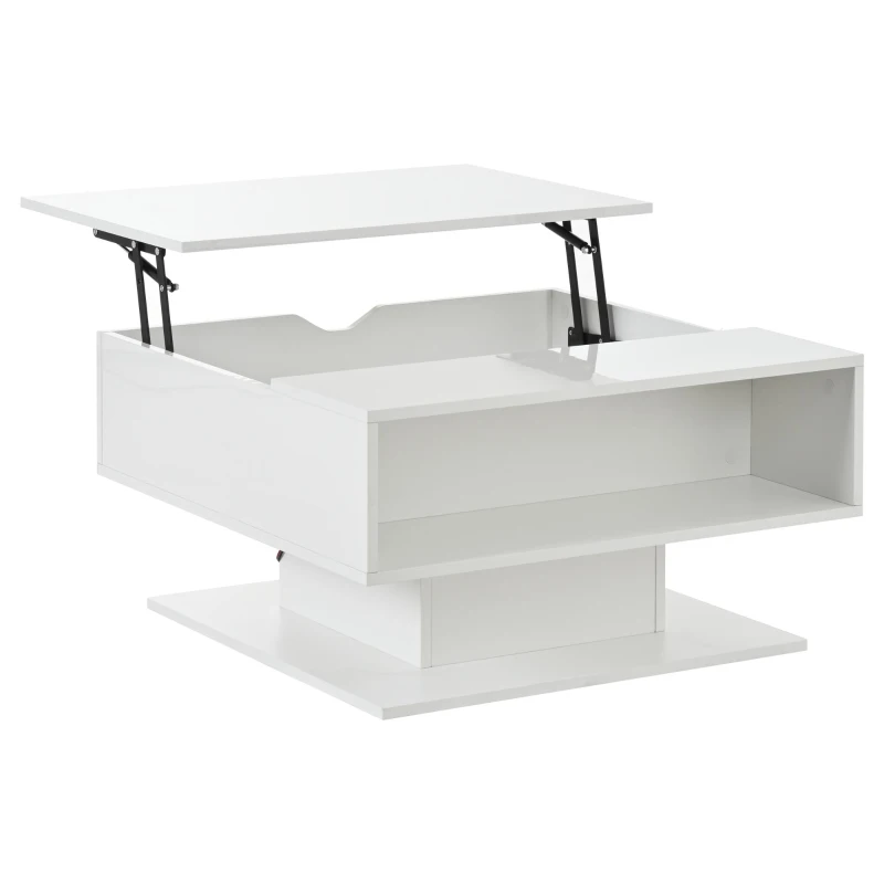 Hydraulic Lift Coffee Table with App-Controlled LED Lighting, Versatile Center Table with Hidden Storage, 29.5" L x 31.5" W x 21" H, White