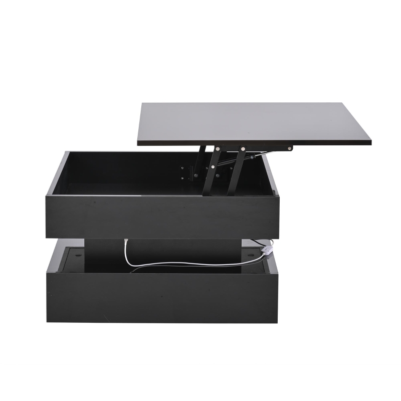 Lift-Top Coffee Table with App-Controlled LED Lighting and Liftable Top, Compact Center Table with 2 Drawers, 25.5" L x 25.5" W x 15" H, Black