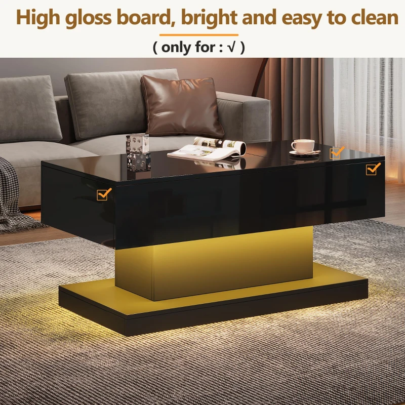 Lift-Top Coffee Table with Sliding Extendable Desktop, Space-Saving Center Table with Height-Adjustable Lift, 39.5" L x 19.5" W x 17.5" H, Black
