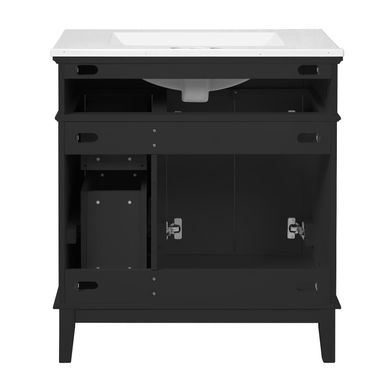 Free-Standing Bathroom Vanity with Ceramic Undermount/Drop-In Sink, Modern Storage Cabinet for Small Condos, 30'' L x 18'' W x 34'' H, Black