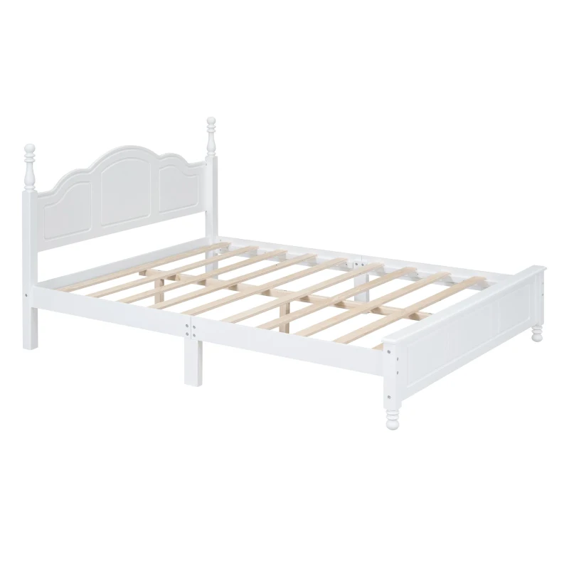 Queen Size Platform Bed with Wooden Slat Support and Solid Pine, Modern Wood Bed Frame with MDF Construction, 85'' L x 62.5'' W x 43.5'' H, White