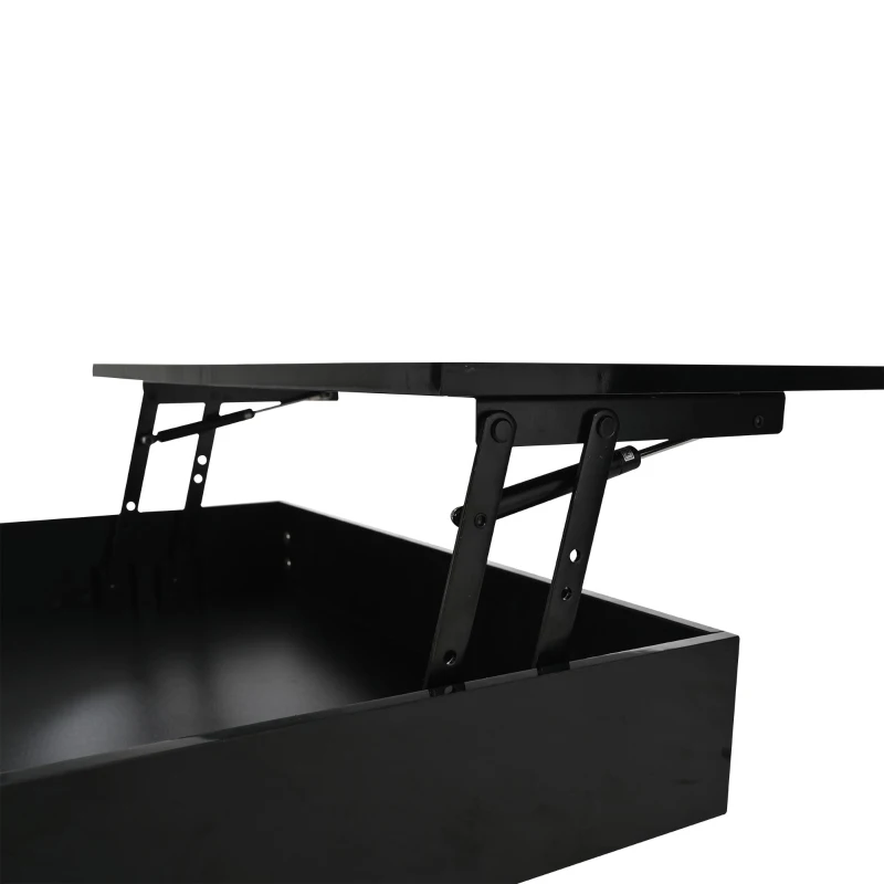 360° Rotating Lift-Top Coffee Table with Height-Adjustable Square Top, Modern Center Table with Hidden Storage, 27.5" L x 27.5" W x 17.5" H, Black