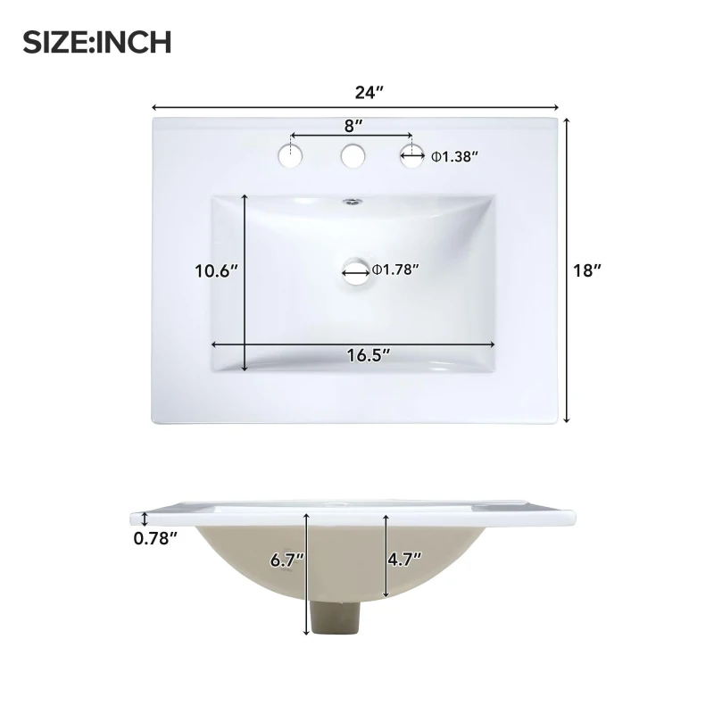 Modern Bathroom Vanity with 4 Doors, 2 Drawers and Adjustable Shelf, Freestanding Cabinet with Ceramic Sink, 48.5'' L x 18.5'' W x 34'' H, White