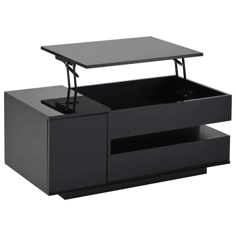 Height-Adjustable Coffee Table with App-Controlled RGB LED Lighting, Modern Center Table with Hidden Storage, 37.5" L x 19.5" W x 15.5" H, Black