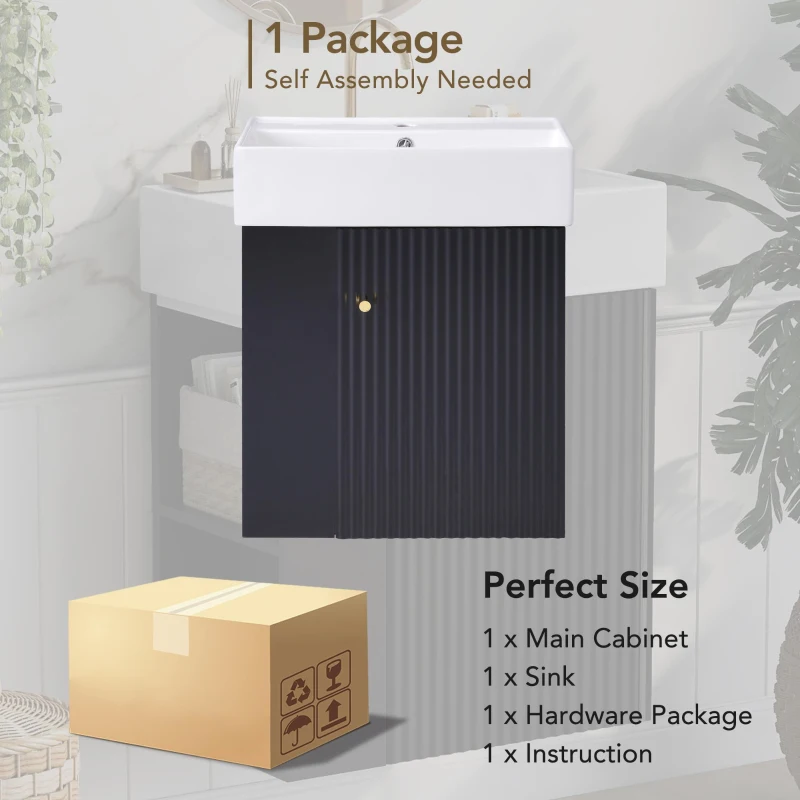 Modern Floating Bathroom Vanity with Ceramic Basin and Side Storage, Cabinet with Rose Golden Handle, 21.5" L x 12" W x 26.5" H, Black