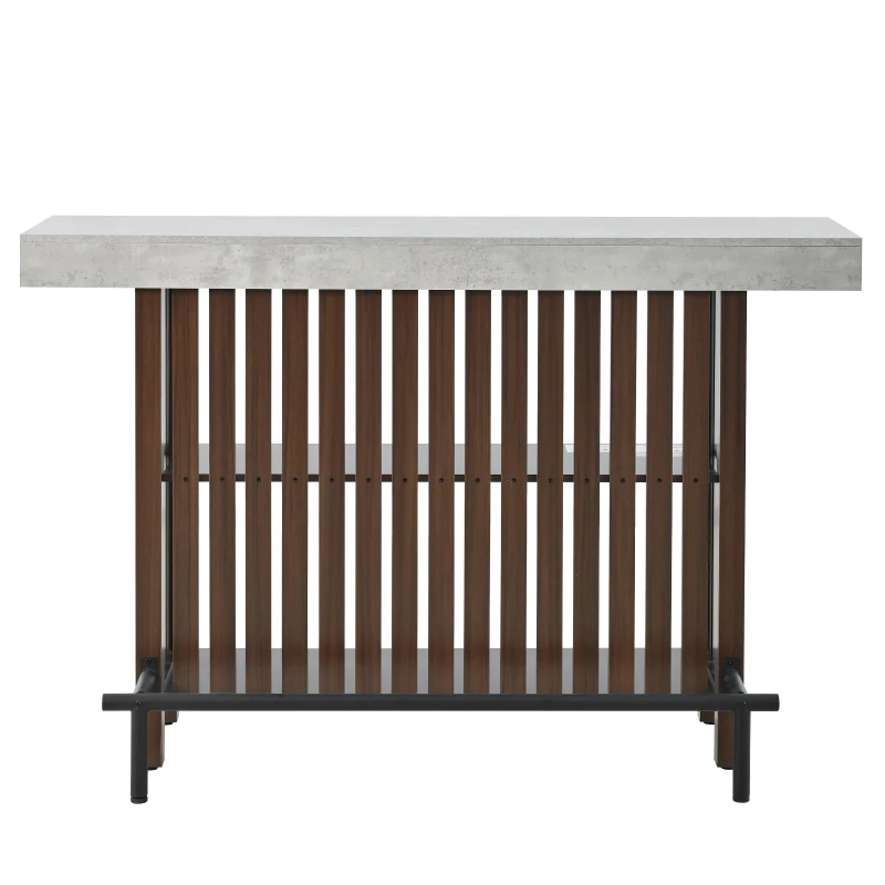 3-In-1 Dining Table with Marble-Grain MDF Top, Space-Saving Bar Table with Metal Footrest, 63" L x 15.5" W x 41" H, Brown