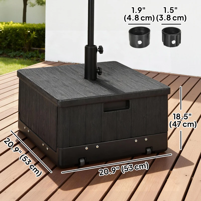 Outsunny 3-in-1 Outdoor Umbrella Base with Wheels, Side Table, Planter Box, 175lbs Heavy Duty Patio Umbrella Stand, Black