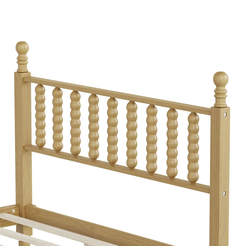 Full Size Wood Platform Bed with Gourd-Shaped Headboard, Solid Bed Frame for Eclectic Bedrooms, 79'' L x 57'' W x 45'' H, Natural