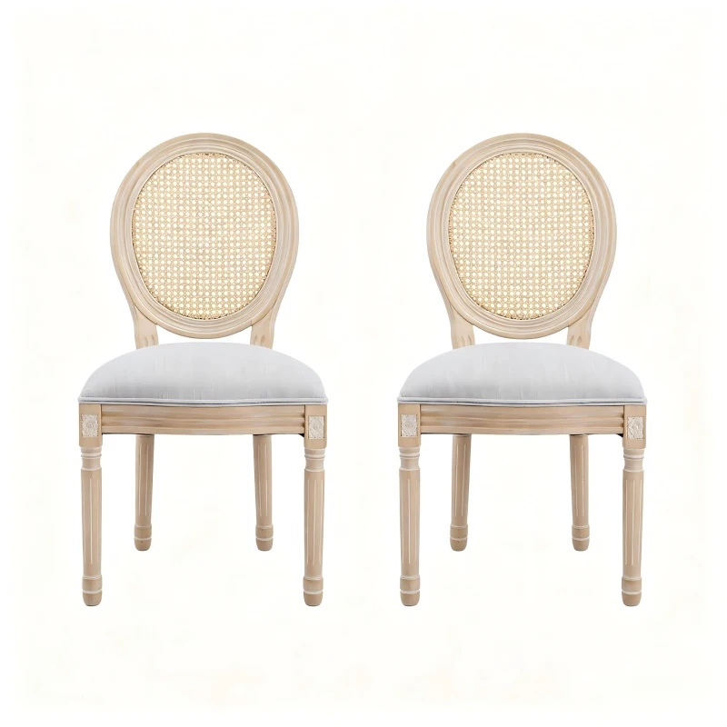 French Country-Inspired Dining Chair Set for 2 with Plush Upholstered Seats, Elegant Side Chair Set with Fluted Legs, 19" L x 22.5" W x 38" H, Light Grey