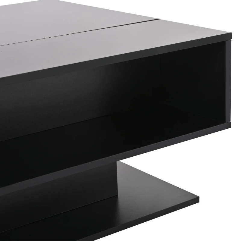 Hydraulic Lift Coffee Table with App-Controlled LED Lighting, Versatile Center Table with Hidden Storage, 29.5" L x 31.5" W x 21" H, Black