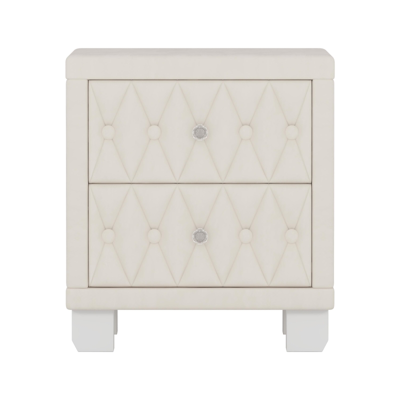 Elegant Velvet Nightstand with Button‑Tufting and Sparkling Crystal Knob, Solid Bedside Table with Generous Storage, 18'' L x 18'' W x 20'' H, Beige