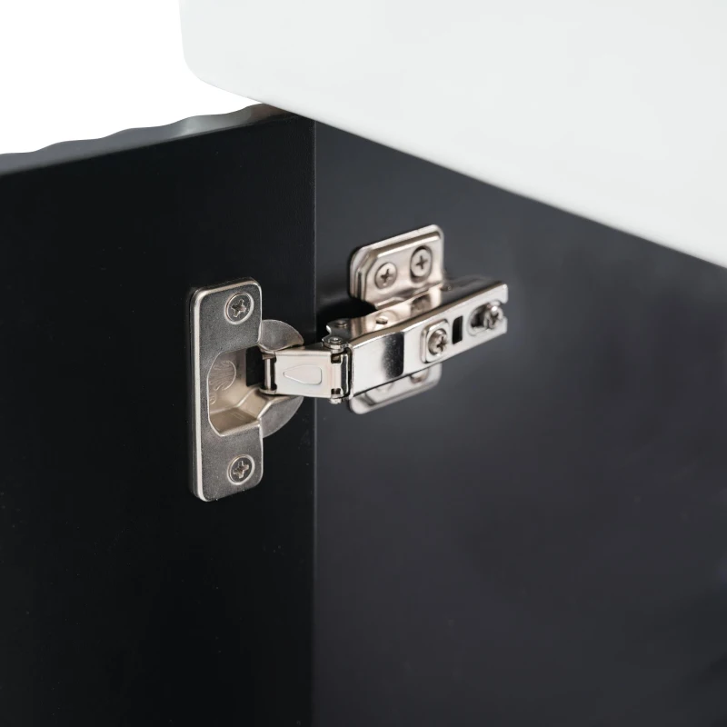 Modern Floating Bathroom Vanity with Ceramic Basin and Right Side Storage, Cabinet with Gold Handle, 21.5" L x 12" W x 26.5" H, Black+White