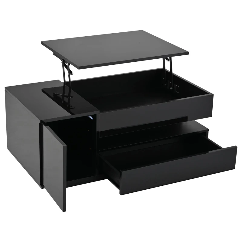 Height-Adjustable Coffee Table with App-Controlled RGB LED Lighting, Modern Center Table with Hidden Storage, 37.5" L x 19.5" W x 15.5" H, Black
