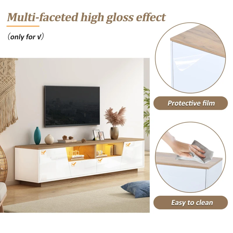 Stylish TV Cabinet with App-Controlled LED Lighting and High-Gloss Front, Freestanding TV Stand with 2 Drawers, 65" L x 15.5" W x 17.5" H, White