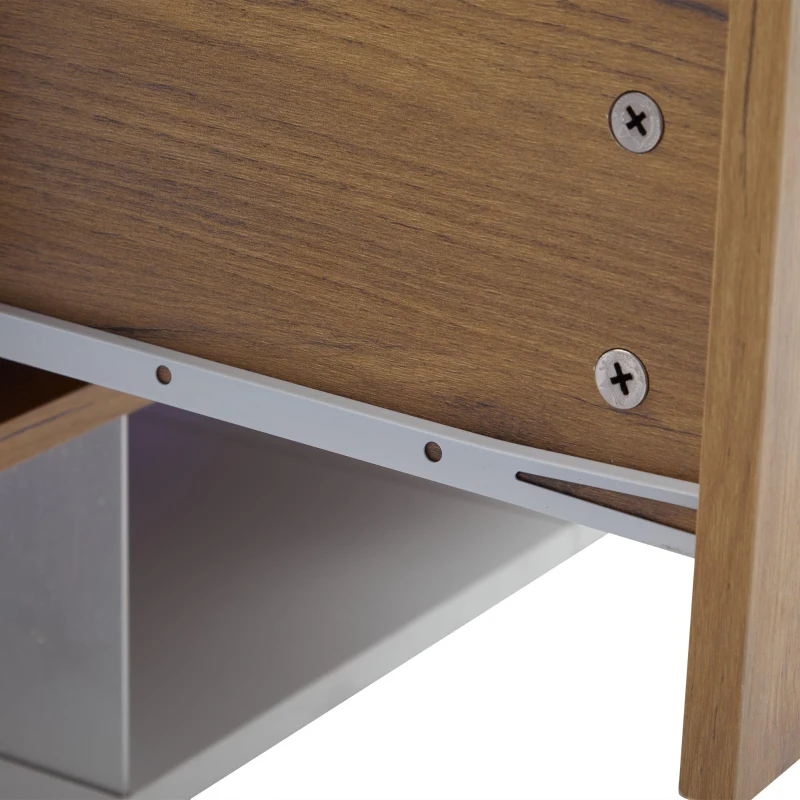 3-Tier TV Stand with App-Controlled LED Lighting and Glass Shelves, Sturdy TV Cabinet with 2 Drawers, 63" L x 15.5" W x 16.5" H, White+Natural