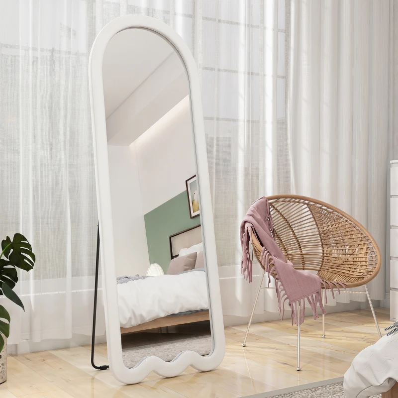 HOMCOM Full Length Mirror with Soft Padded Frame, Standing and Wall Mounted Mirror for Bedroom Living Room, White