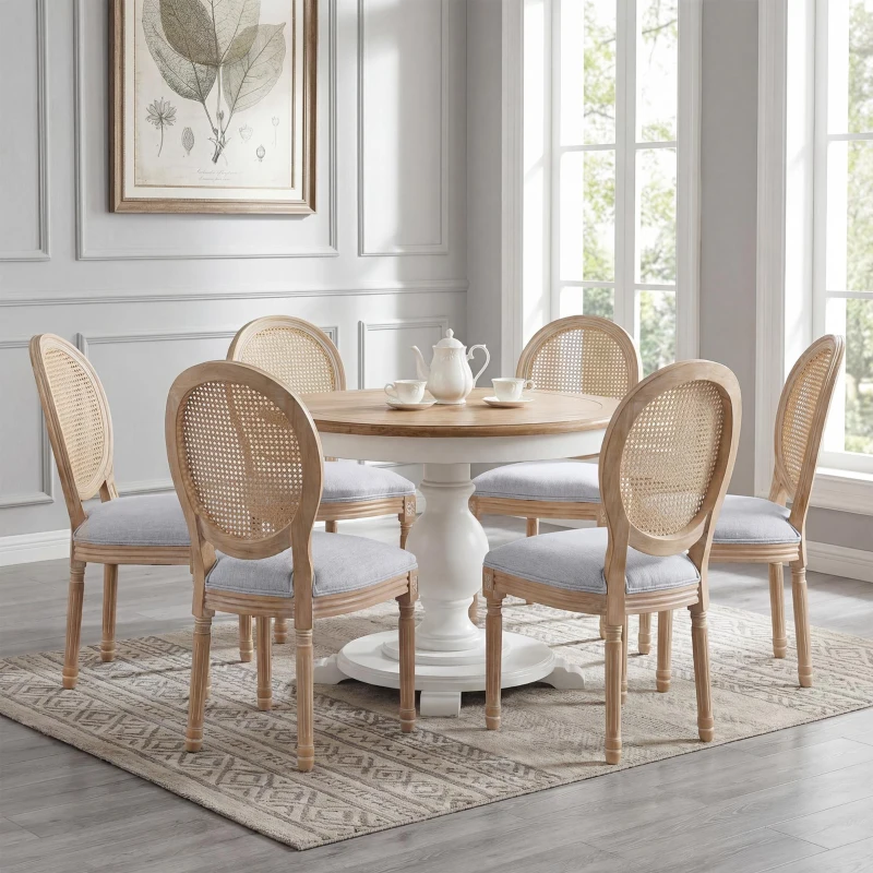 French Country-Inspired Dining Chair Set for 2 with Plush Upholstered Seats, Elegant Side Chair Set with Fluted Legs, 19" L x 22.5" W x 38" H, Light Grey