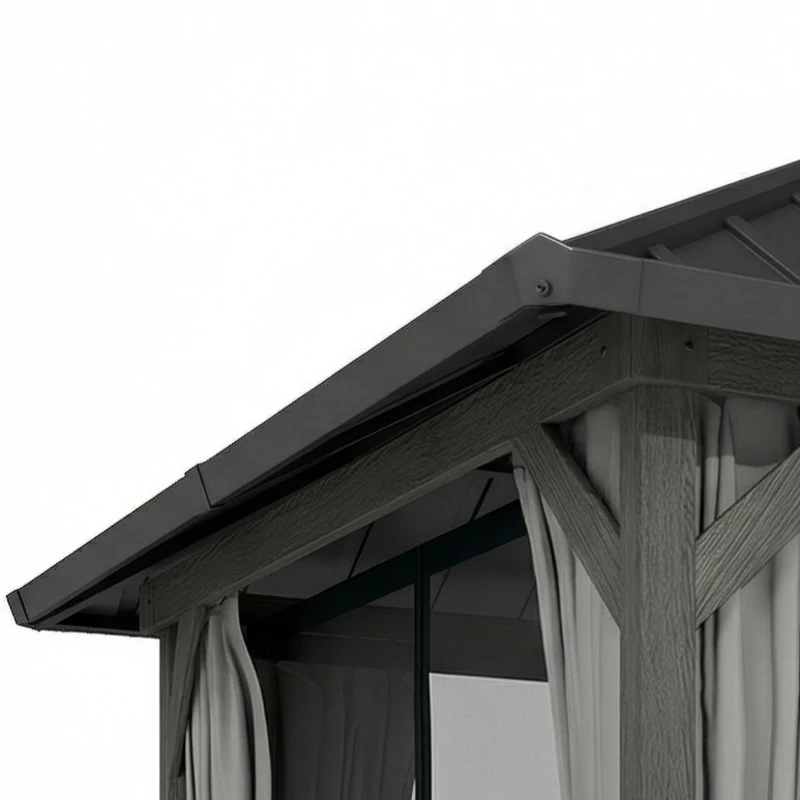 Outsunny 10' x 10' Hardtop Gazebo with Galvanized Steel Roof, Permanent Garden Gazebo with Netting and Curtains
