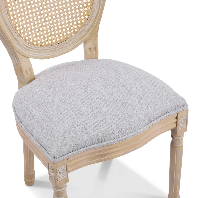 French Country-Inspired Dining Chair Set for 2 with Plush Upholstered Seats, Elegant Side Chair Set with Fluted Legs, 19" L x 22.5" W x 38" H, Light Grey