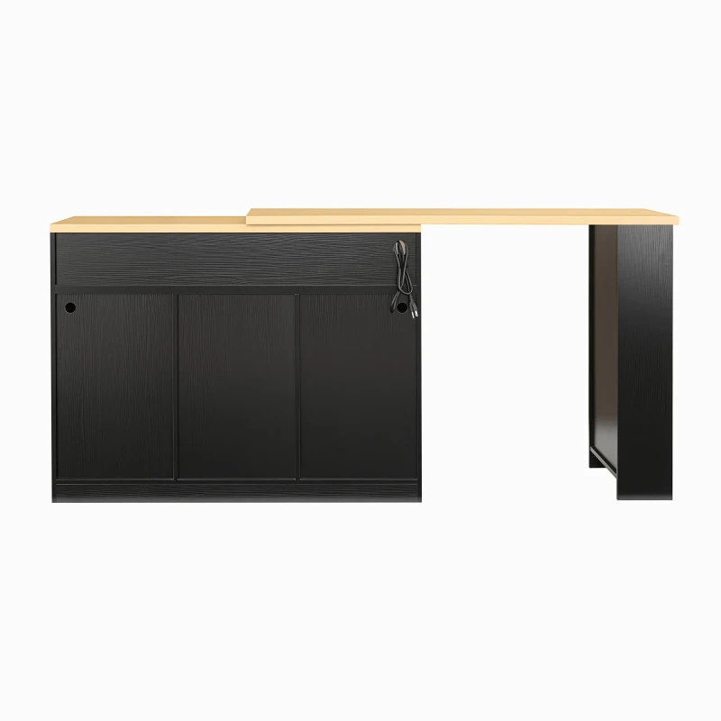 Multifunctional Bar Table with App-Controlled LED Lighting, Stylish Kitchen Island with Extendable Rolling Top, 47" L x 15.5" W x 36.5" H, Black+Natural