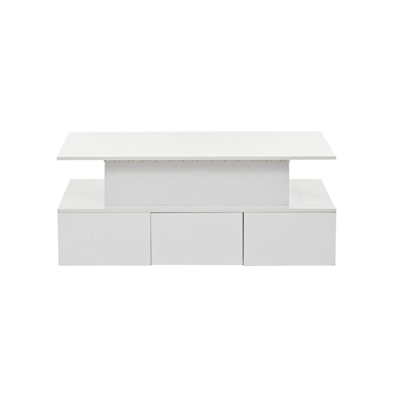 Sleek Lift-Top Coffee Table with Hydraulic Lift and App-Controlled LED Lighting, Versatile Center Table with Hidden Storage, 39.5" L x 19.5" W x 15.5" H, White