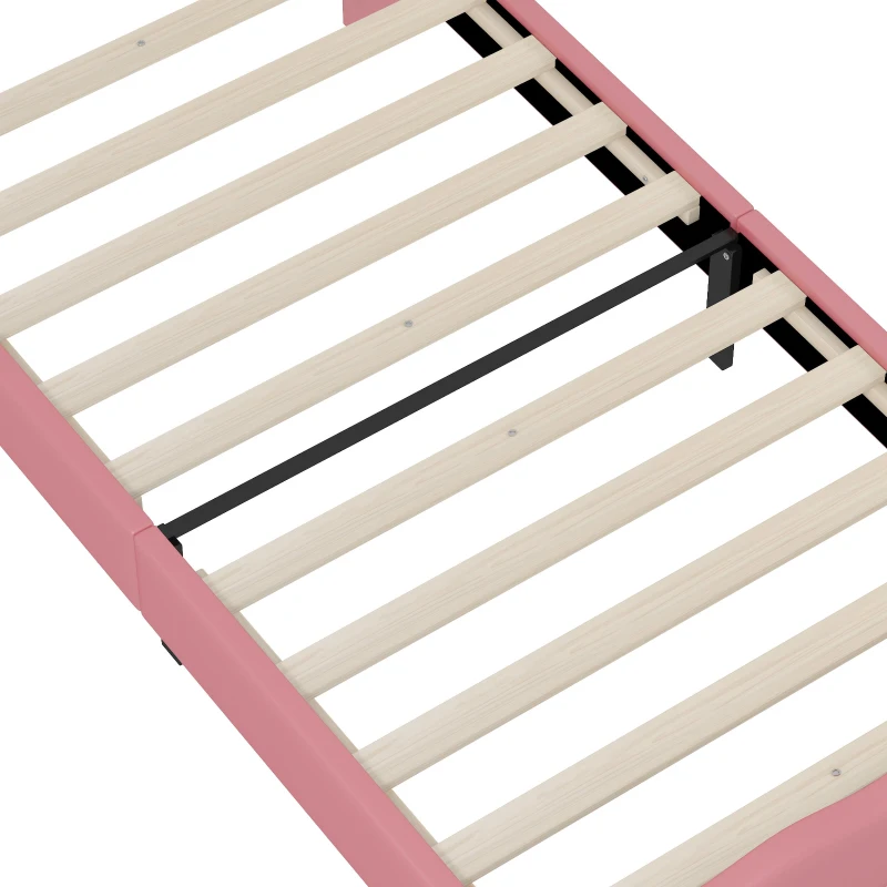Twin Princess Platform Bed with Crown-Shaped Tufted Headboard, Crown Fantasy Bed Frame with Plywood Frame, 77.5'' L x 41'' W x 48.5'' H, Pink
