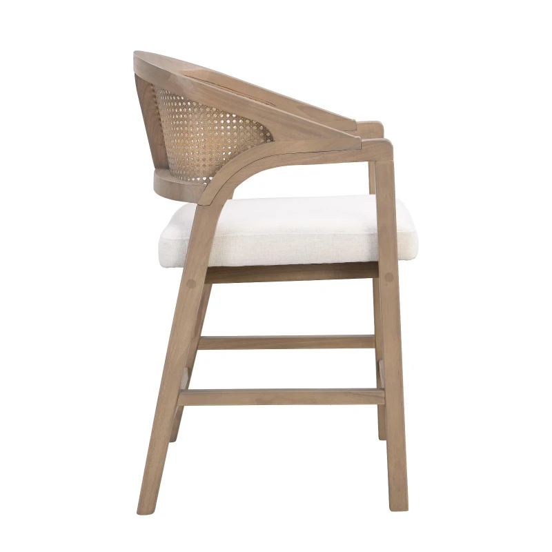 Set of 2 Wooden Counter Stools with Woven Rattan Back, Kitchen Island Stools for Contemporary Kitchens, 22'' L x 24.5'' W x 38'' H, Beige+Natural Ash