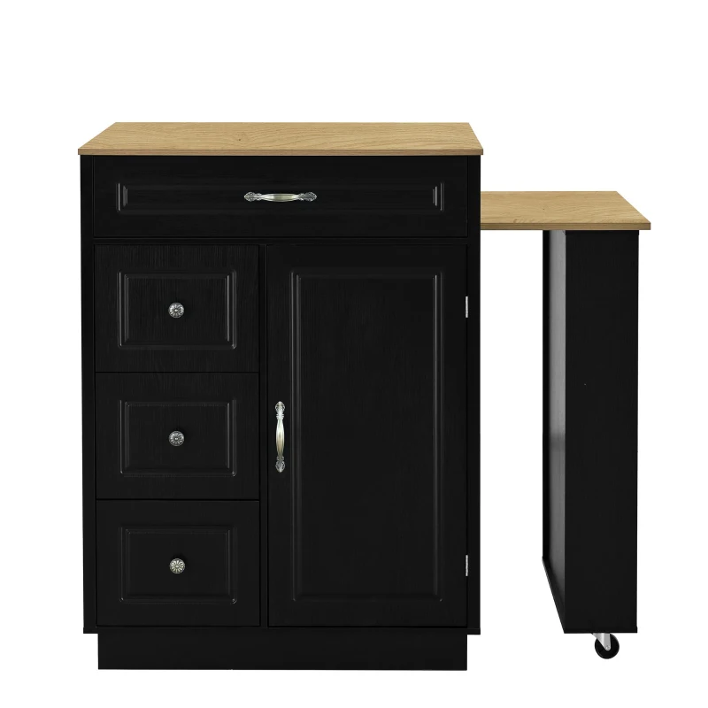 Stylish Mobile Bar Table with Extendable Countertop, Spacious Kitchen Counter with Storage Shelf, 73″ L x 27.5″ W x 41.5″ H, Black+Natural