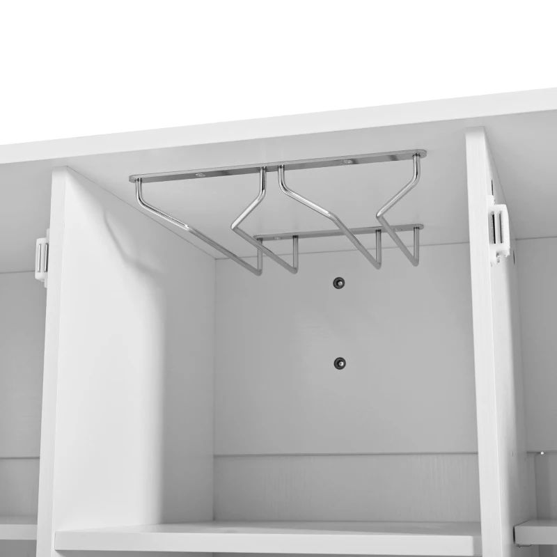 Counter-Height Kitchen Island with Built-In Power Outlet, Versatile Center Island with Wine Stemware Holder, 47" L x 15.5" W x 34.5" H, White