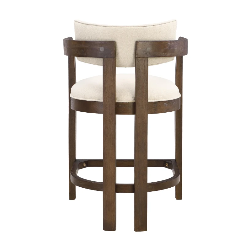 Counter-Height Bar Stools with Curved Solid-Wood Backrest, Upholstered Kitchen Stools with Wooden Legs, 22.5'' L x 24'' W x 36'' H, Beige+Walnut