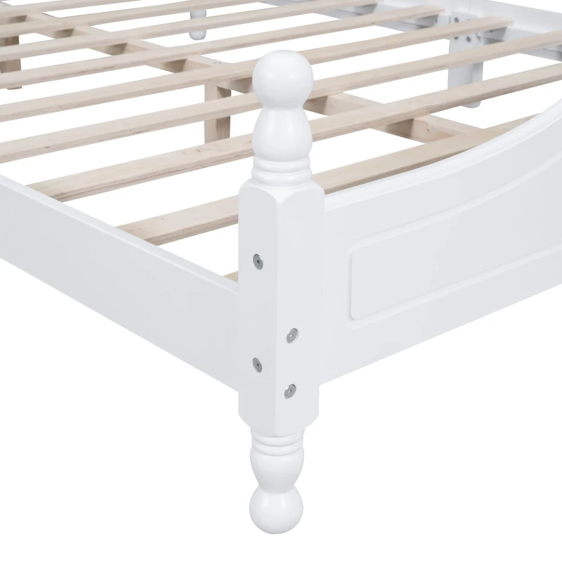 Full Size Platform Bed with 10 Plywood Slats and Wood-Finished Headboard, Retro-Style Bed Frame with Plywood, 80'' L x 56'' W x 39.5'' H, White