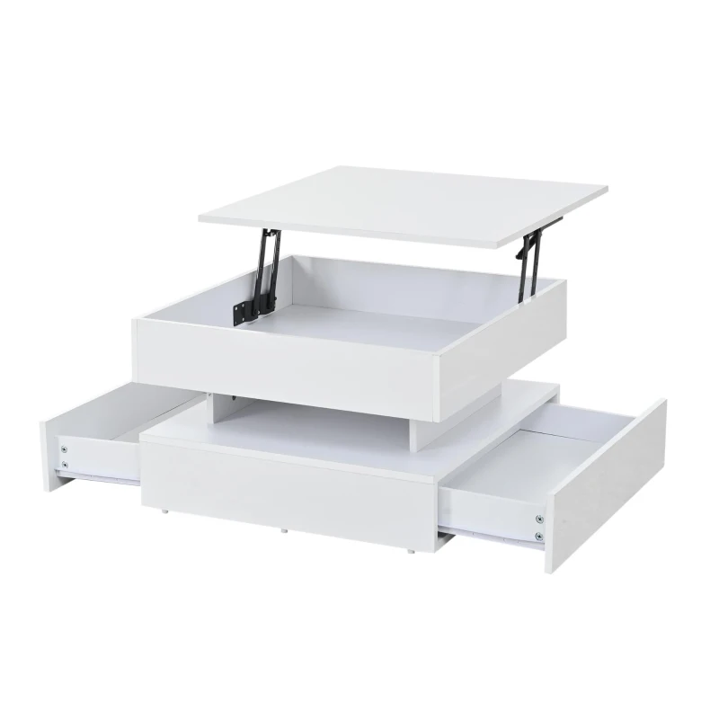 Lift-Top Coffee Table with App-Controlled LED Lighting and Liftable Top, Compact Center Table with 2 Drawers, 25.5" L x 25.5" W x 15" H, White