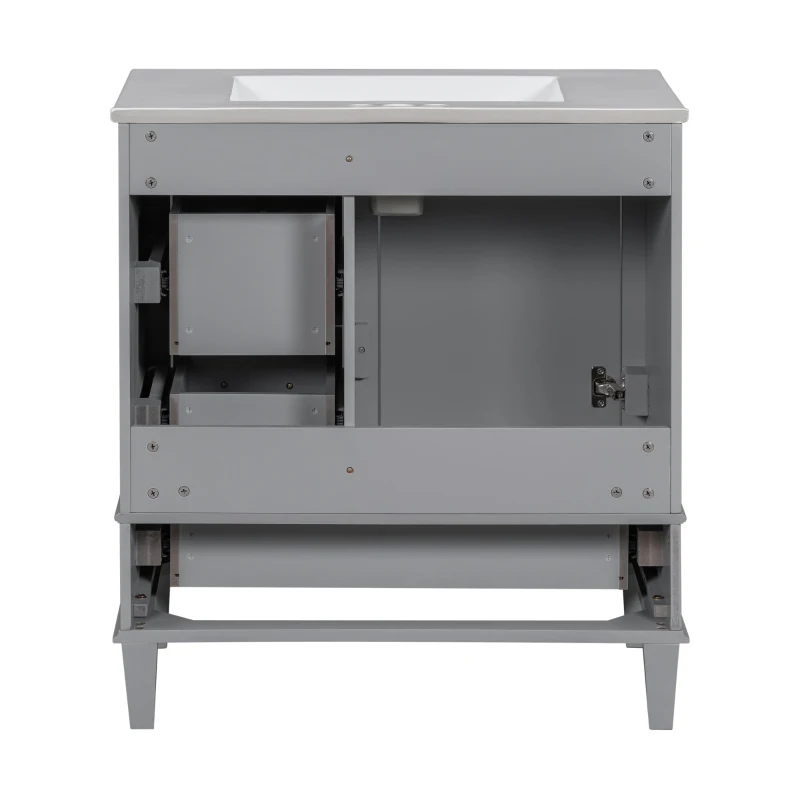Modern Bathroom Vanity with Sink Combo, Solid Wood Frame, Ample Storage Cabinet with Soft-Close Door, 30" L x 18" W x 34" H, Grey