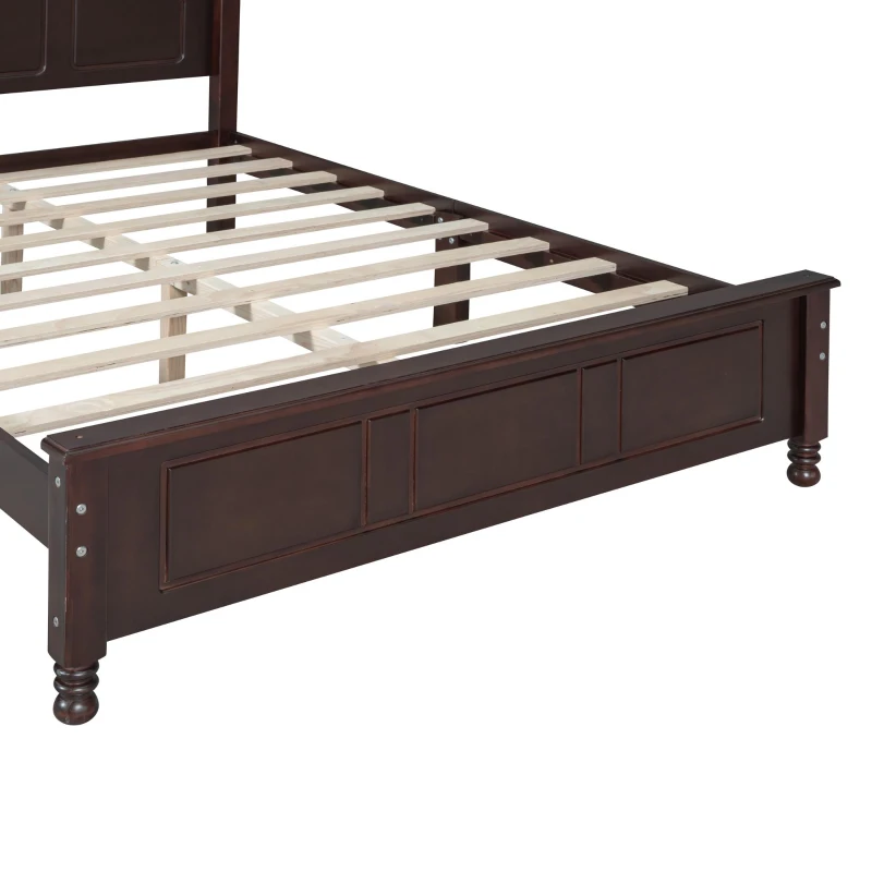 Full Size Wood Platform Bed with Wood-finished Headboard, Dark Walnut Bed Frame with Pine and MDF Construction, 80'' L x 56'' W x 43.5'' H, Walnut