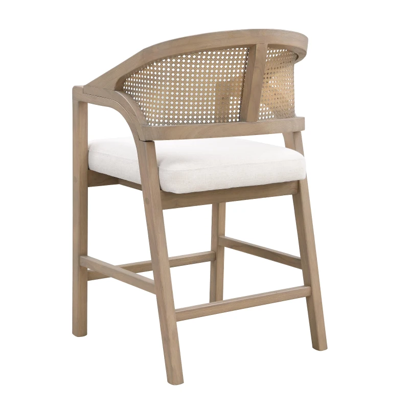 Set of 2 Wooden Counter Stools with Woven Rattan Back, Kitchen Island Stools for Contemporary Kitchens, 22'' L x 24.5'' W x 38'' H, Beige+Natural Ash