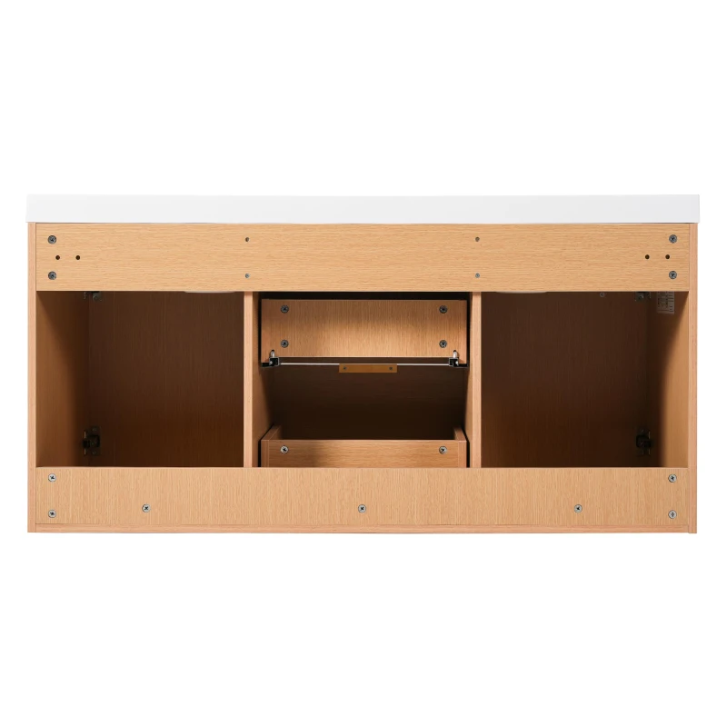 Double Sink Bathroom Vanity with Soft-Close Doors, Wall-Mounted Floating Cabinet with Divided Drawers, 47'' L x 19.5'' W x 23.5'' H, Wood