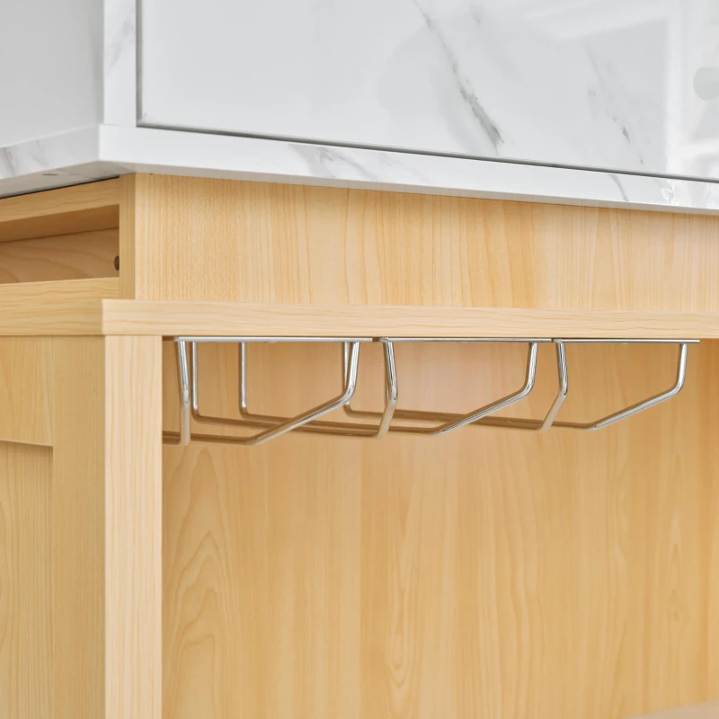 Modern Bar Table with 4-in-1 Extendable Pull-Out Table and Lockable Wheels, Kitchen Island with Adjustable Shelf, 82.5" L x 32.5" W x 28" H, White
