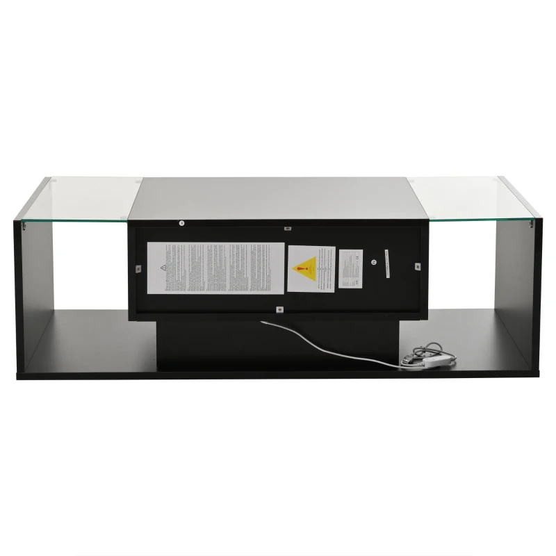 High-Gloss Coffee Table with Tempered Glass Storage, Compact Center Table with Semi-Open Shelf, 39.5″ L x 19.5″ W x 12″ H, Black