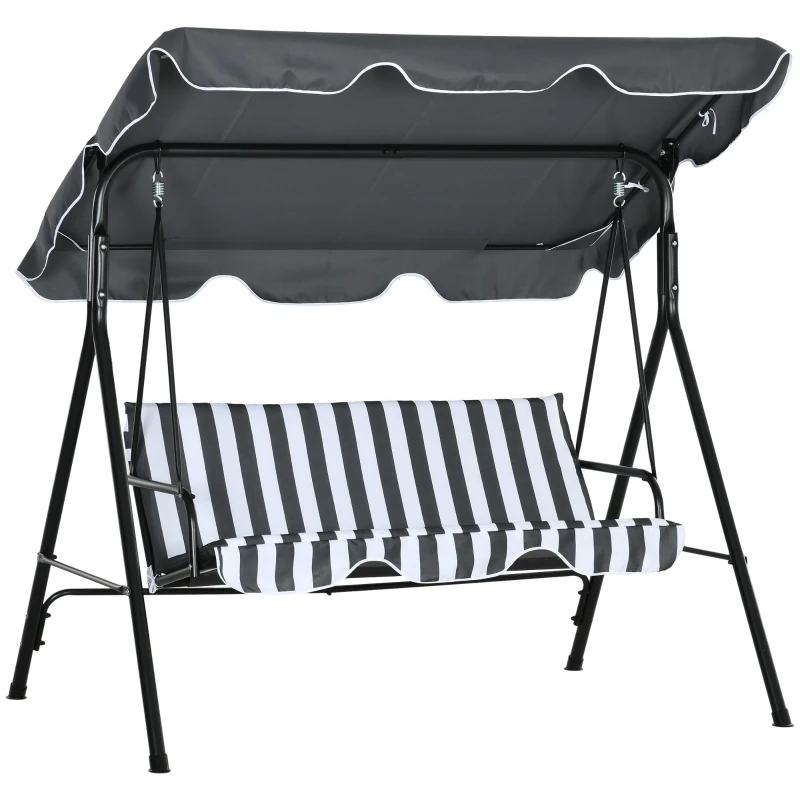 Outsunny 3-Seat Outdoor Patio Swing Chair w/ Cushion, Steel Frame Stand, Adjustable Tilt Canopy for Patio, Garden, Gray & White