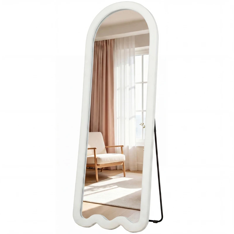 HOMCOM Full Length Mirror with Soft Padded Frame, Standing and Wall Mounted Mirror for Bedroom Living Room, White