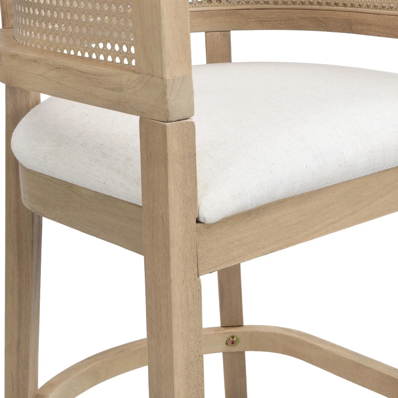Rattan Upholstered Arm Counter Stools with U‑shaped backrest, Kitchen Island Stools with Foam Seat, 21'' L x 21'' W x 33.5'' H, Beige+Natural Ash