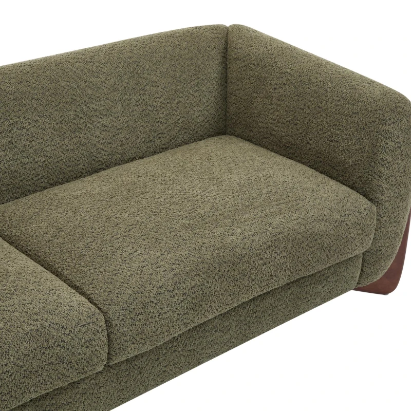 Plush Oversized Lounge Sofa with Removable Seat Cushions, Bouclé Sherpa Sofa with Wedge Feet, 82.5'' L x 32'' W x 27'' H, Olive Green