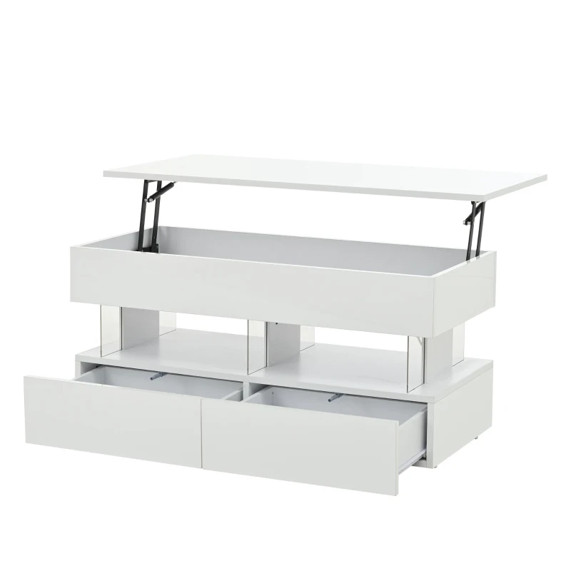 Sleek Lift-Top Coffee Table with LED Ambient Lighting, Modern Center Table with Height-Adjustable, 39.5" L x 19.5" W x 18" H, White