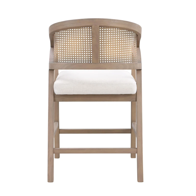 Set of 2 Wooden Counter Stools with Woven Rattan Back, Kitchen Island Stools for Contemporary Kitchens, 22'' L x 24.5'' W x 38'' H, Beige+Natural Ash