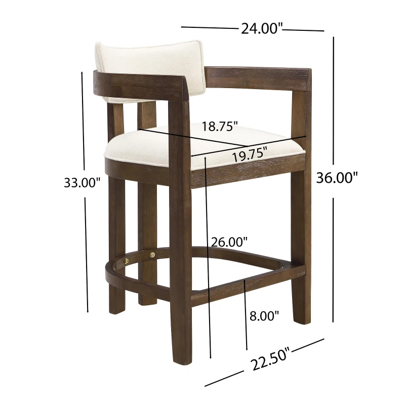 Counter-Height Bar Stools with Curved Solid-Wood Backrest, Upholstered Kitchen Stools with Wooden Legs, 22.5'' L x 24'' W x 36'' H, Beige+Walnut