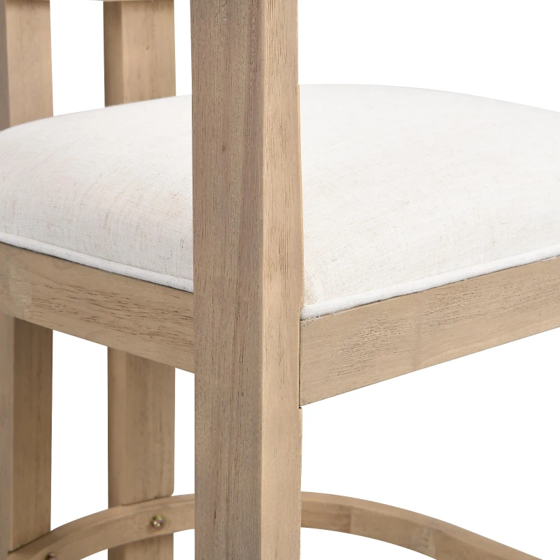 Counter-Height Bar Stools with Curved Solid Wood Backrest, Modern Counter Stools with Rubberwood Frame, 22.5'' L x 24'' W x 36'' H, Beige+Natural Ash