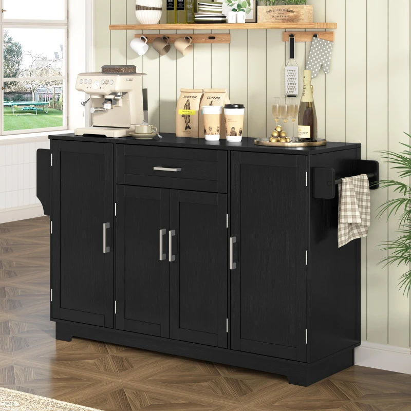 Practical Buffet Cabinet with 4 Doors and 1 Drawer, Spacious Sideboard with Adjustable Shelves, 54.5" L x 15.5" W x 33" H, Black