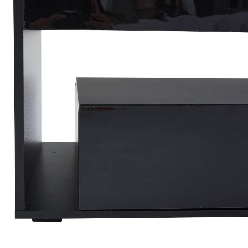 High-Gloss Coffee Table with App-Controlled RGB LED Strip, Spacious Center Table with Open Double-Layer Storage, 39.5" L x 19.5" W x 15.5" H, Black