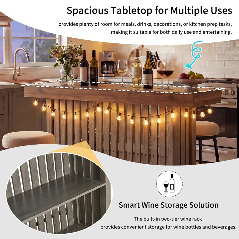 3-In-1 Dining Table with Marble-Grain MDF Top, Space-Saving Bar Table with Metal Footrest, 63" L x 15.5" W x 41" H, Grey